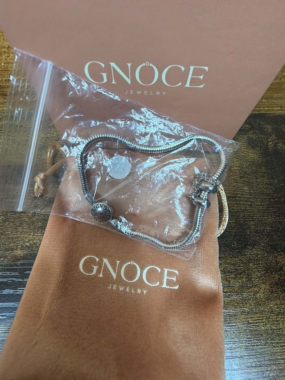 Gnoce Silver Metal Snake Chain Charm Bracelet with Gift Box and Pouch